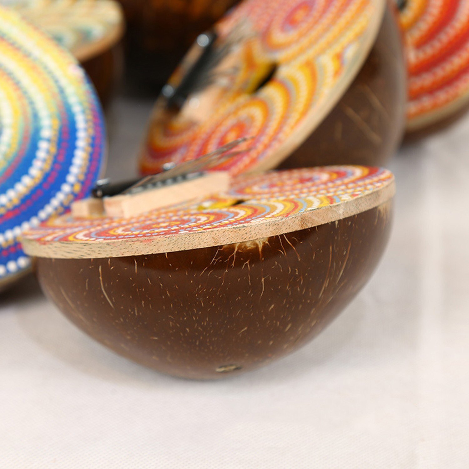 Funda de coco de 7 teclas, teclado pintado, Kalimba, Pulgar, Piano, madera, instrumento Musical portátil