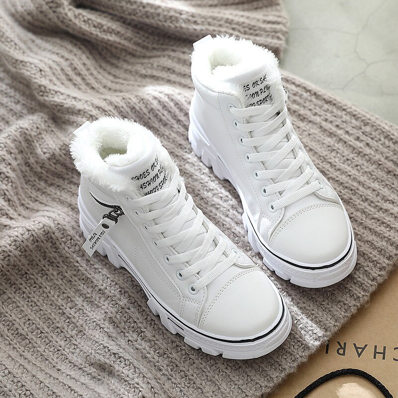 Women's cotton sneakers winter plus cashmere Korean students all-match warm high-top leather walking shoes women ZA-117