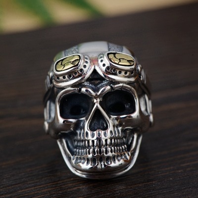 Punk rock kranium ring rustfrit stål herre sølv farve biker stil motorcykler hjelm kranium ring