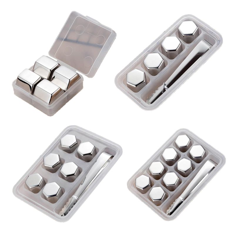 Hexagon Stainless Steel Ice Cubes Reusable Bar Whiskey Cooler Chilling Stones QX2E