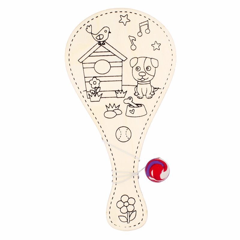 Juegos Aire Libre Wooden racket ball DIY toy cartoon random doodle kindergarten children's handmade toys: Dog