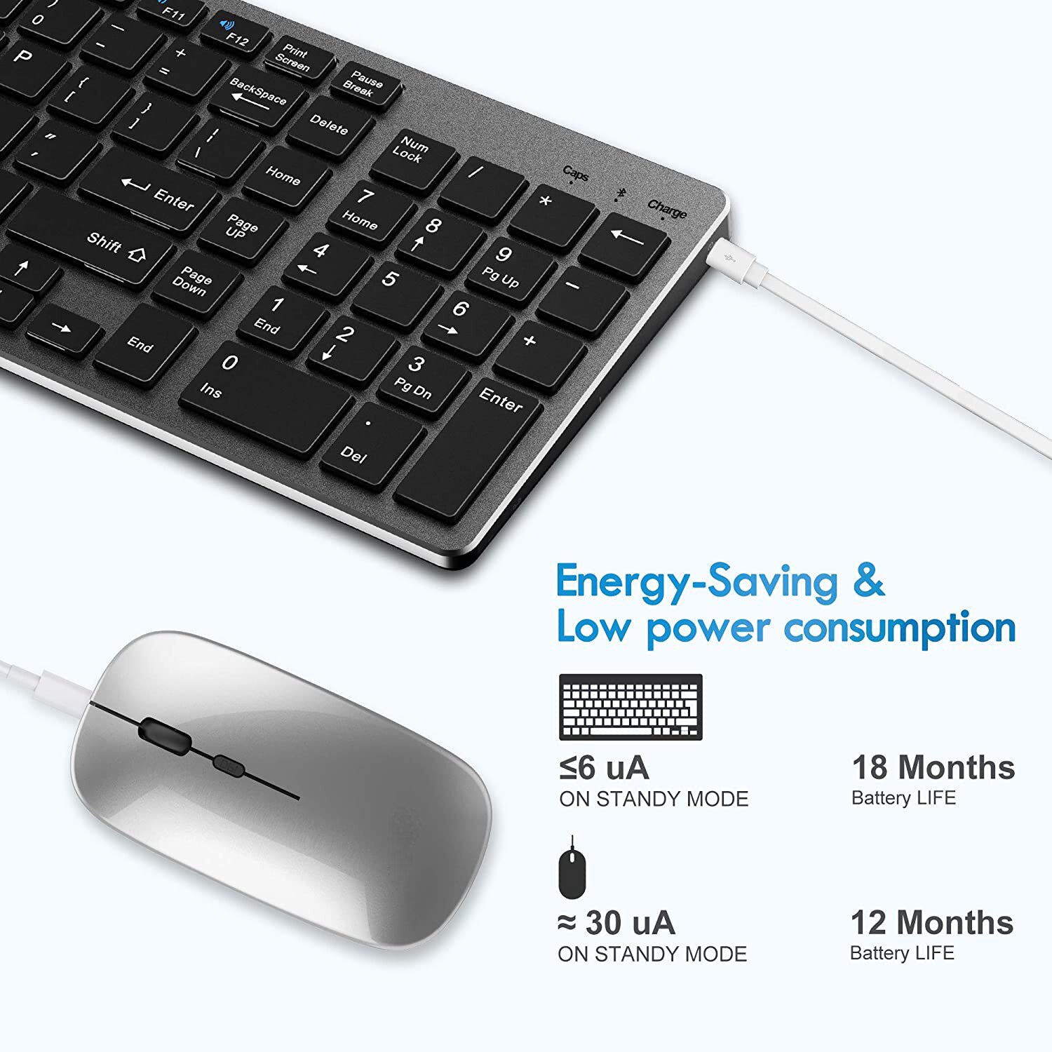 Zienstar – ensemble clavier et souris sans fil Rechargeable, en Silicone, Ultra-mince, version anglaise, double , Bluetooth + 2.4G