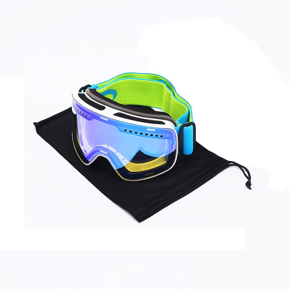 Gafas de esquí de doble capa, de lentes, gafas de invierno para nieve, deportes, Snowboard, protección UV antiniebla, máscara de esquí para adultos, imán: Frame white blue