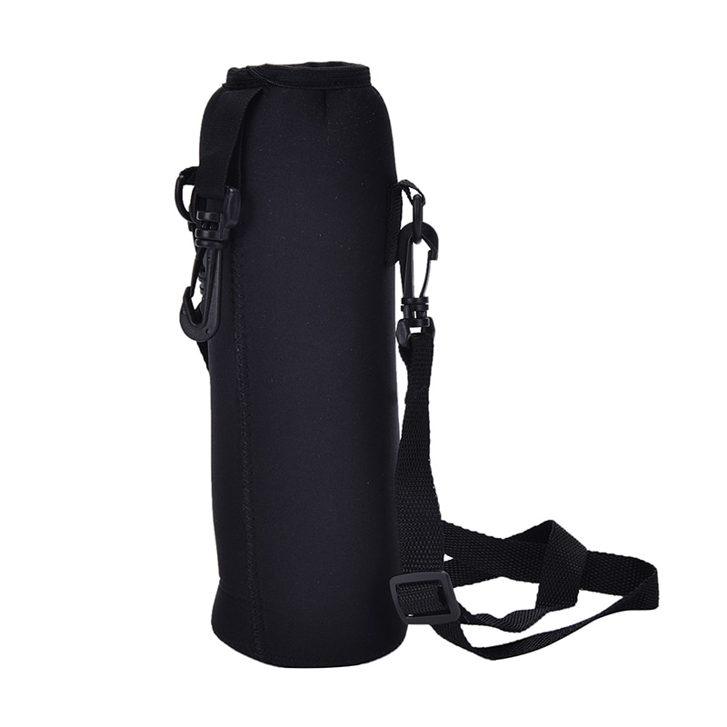 Funda grande para botella de agua de 1000ML, bolsa con correa de neopreno, portador de botella de agua, bolsa aislada, soporte para correa de hombro, color negro