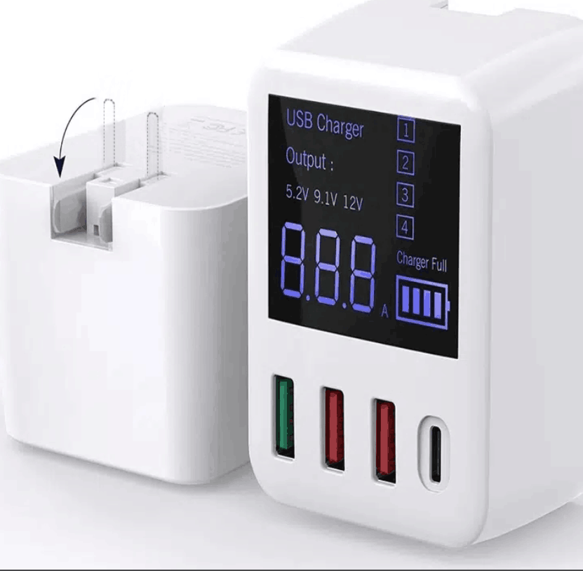 40W 4-poorts USB C-laadstation voor meerdere apparaten, PD 20W snellader en QC 3.0 voor Apple en andere USB-apparaten Wit: eu
