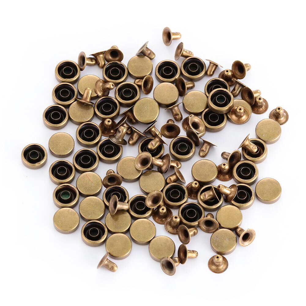 50Sets 7/9Mm Ronde Patroon Koper Nail Klinknagels Messing Schroef Doek Knop Kledingstuk Hoeden Schoenen Scrapbooking Decor nail Lederen Ambachten: bronze / 7mm