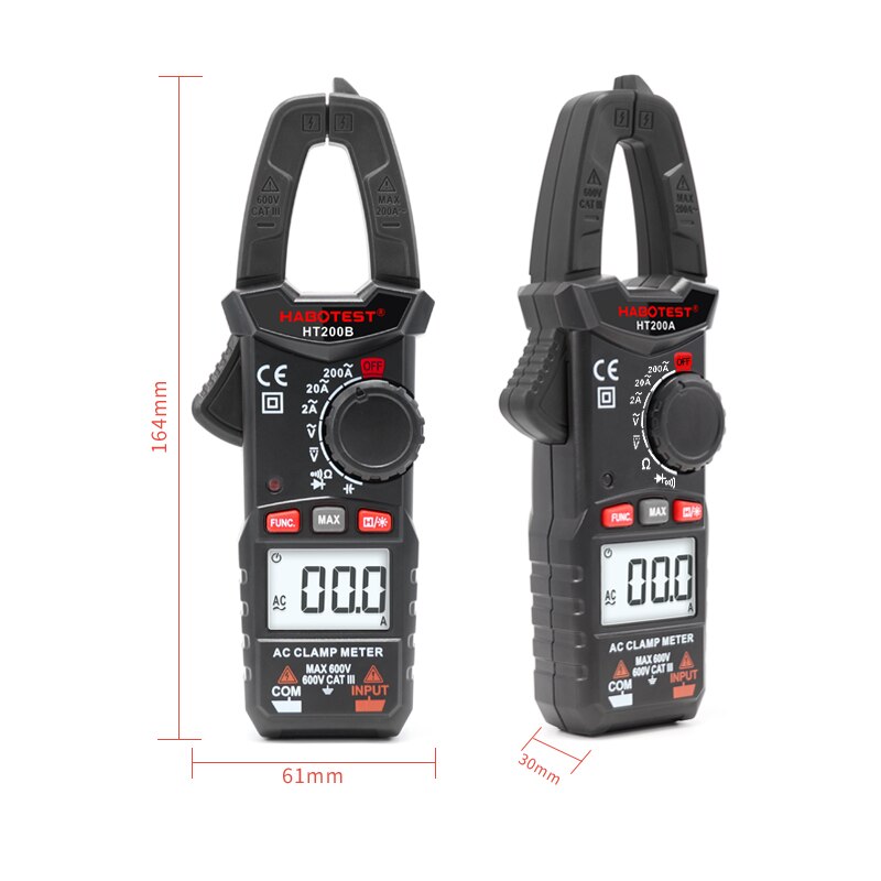Habotest HT200A/200B AC DC Ammeter Digital 600V 200A 20MΩ Digital Clamp Meter Multimeter Continuity Max High Precision Tester