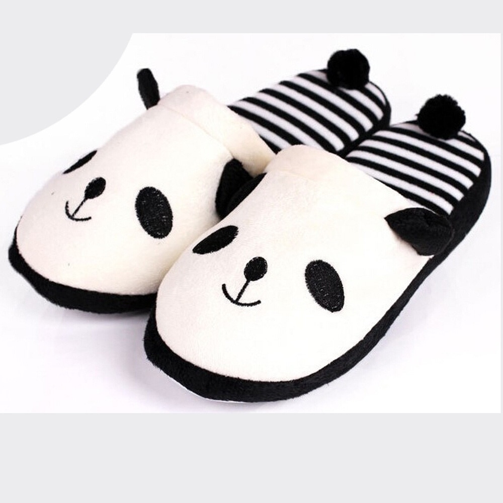 Belle bande dessinée Panda maison pantoufle femme chaussures mignon maison plancher doux rayure pantoufles femme chaussures 36-40: WHITE / 40
