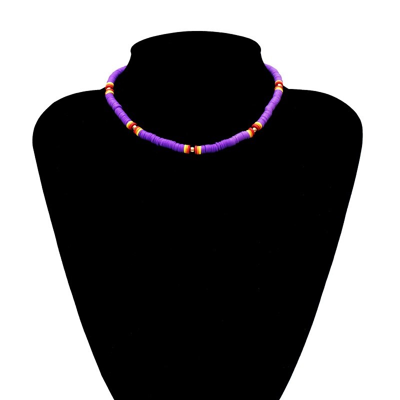 Zachte Aardewerk Choker Ketting Voor Vrouwen Kleurrijke Kralen Kraag Polymeer Klei Ketting Boho Surfer Chocker Sieraden: JNC00295-purple