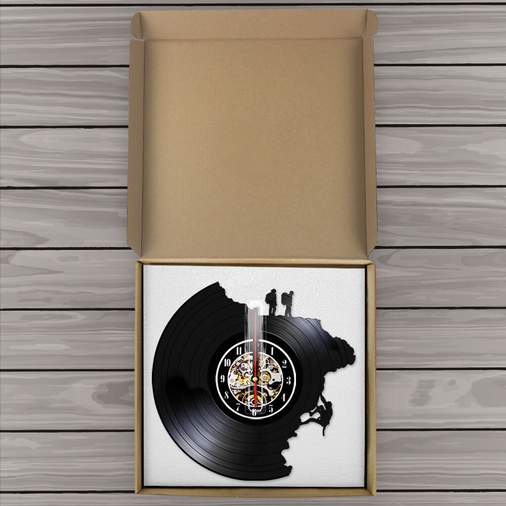 Escalador de roca negro vinilo LP disco colgante Reloj de pared escalada Color cambiante lámpara de noche montañismo LED retroiluminación Saat