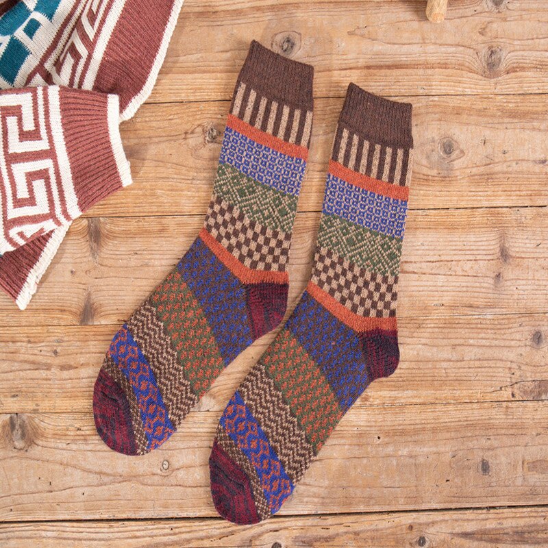 5 par efterår vinter nordiske sokker tykke strikkede tovejs farverige patten crew sokker mænd kvinder fortykkede uldsokker ys-bu