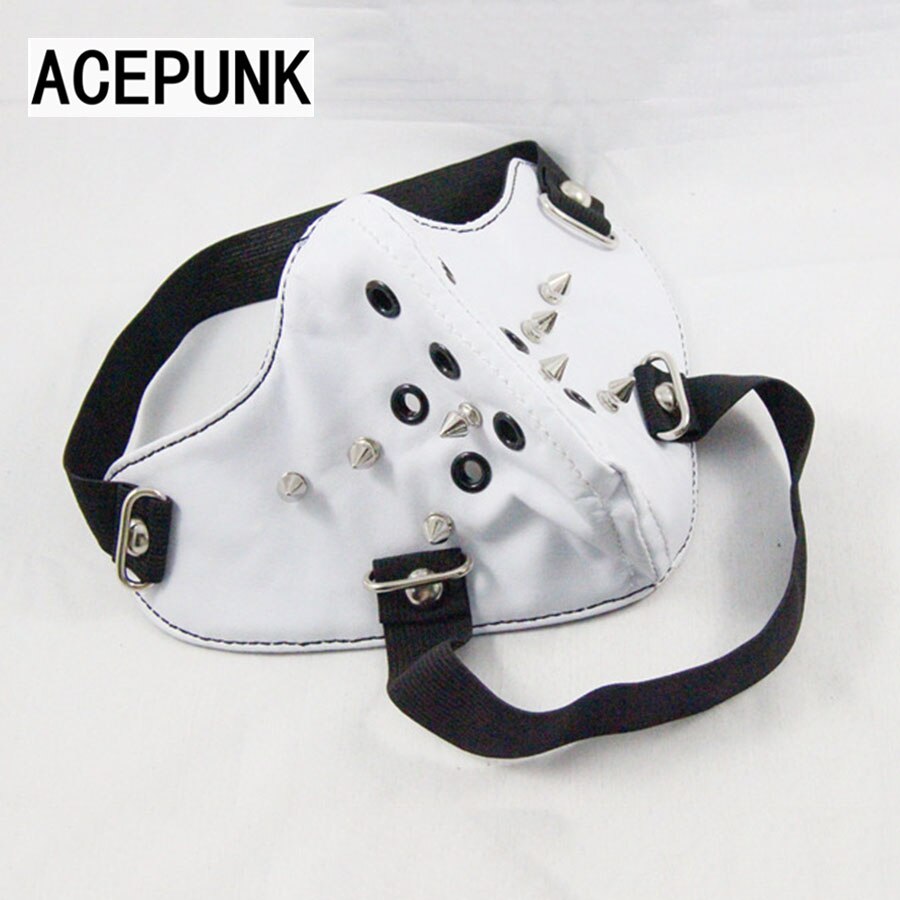 remache blanco máscara en piel de PU Hipster mostrar remache máscara rock de los hombres de la personalidad Hip-hop parte máscaras para motocicleta