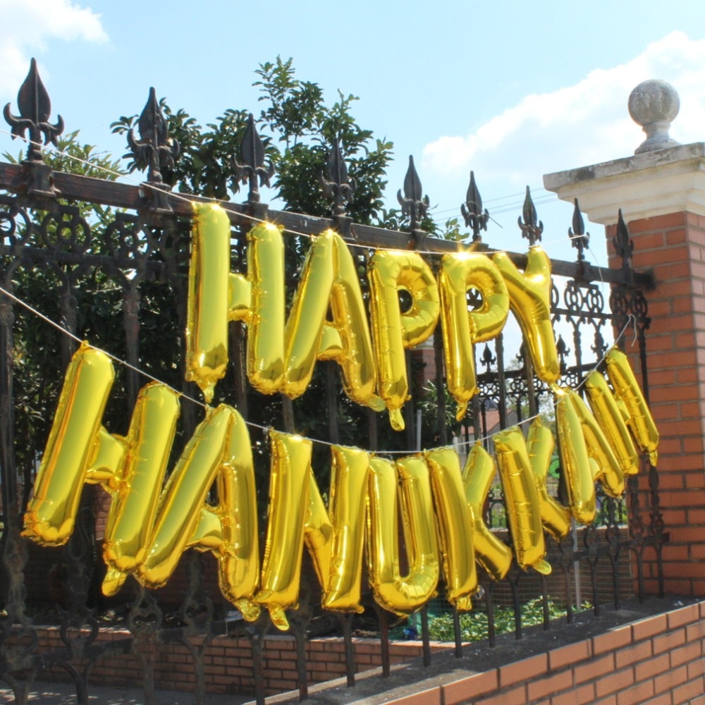 Glad hanukkah banner chanukah bunting jødiske festligheder festival af lys hanukkah guld balloner krans dekoration
