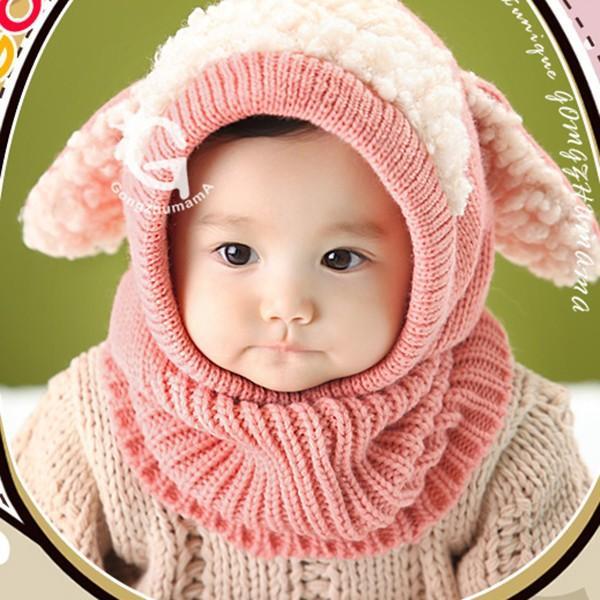 Winter Baby Hat and Scarf Joint With Dog Style Crochet Knitted Caps for Infant Boys Girls Children Kids Neck Warmer