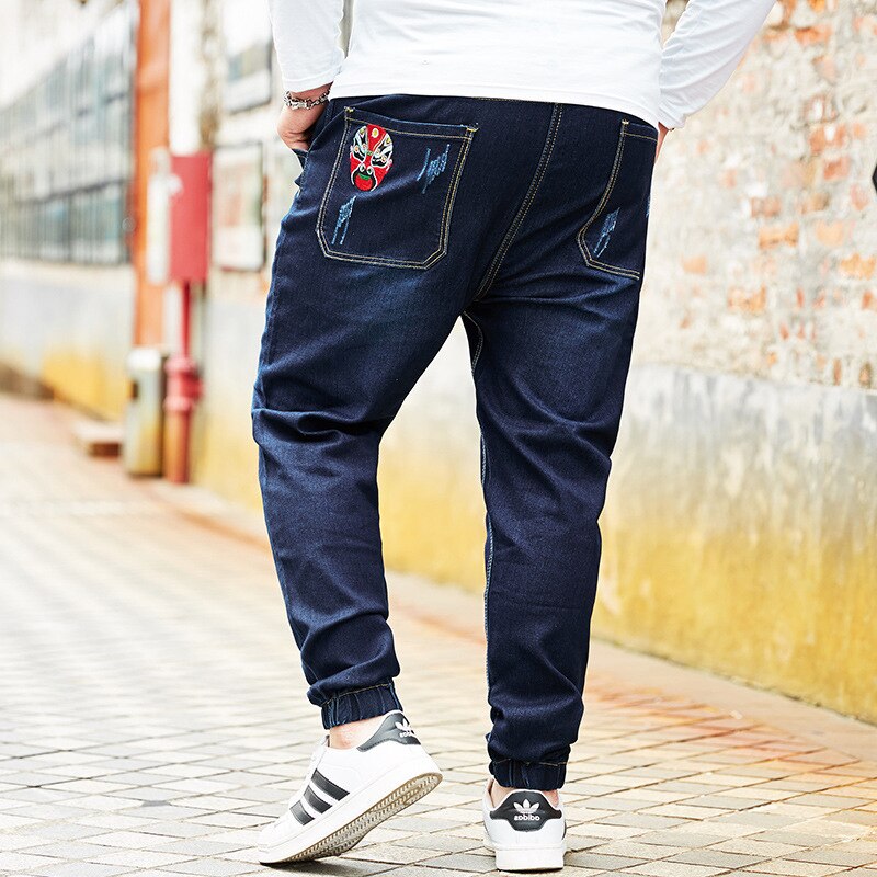Men casual micro-elastic overalls plus size harem pants plus fertilizer plus fat pants men jeans men loose thick Japanese
