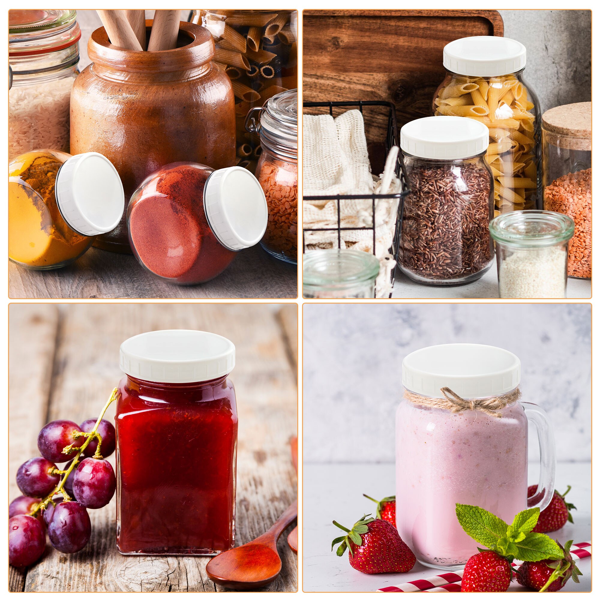 10pcs Mason Jar Lids Unlined Ribbed Plastic Cup Lid Regular Mouth Mason Cannings Leakproof Storage White Bottle Caps Cover