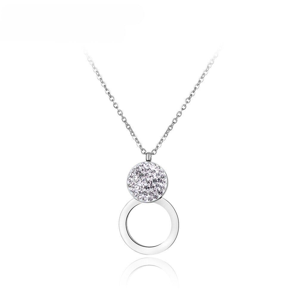 Lokaer Klassische Pflastern Einstellung Strass Doppel Kreis Colliers Halskette Für Frauen Edelstahl Hochzeit Halskette Schmuck N18048: Platiniert