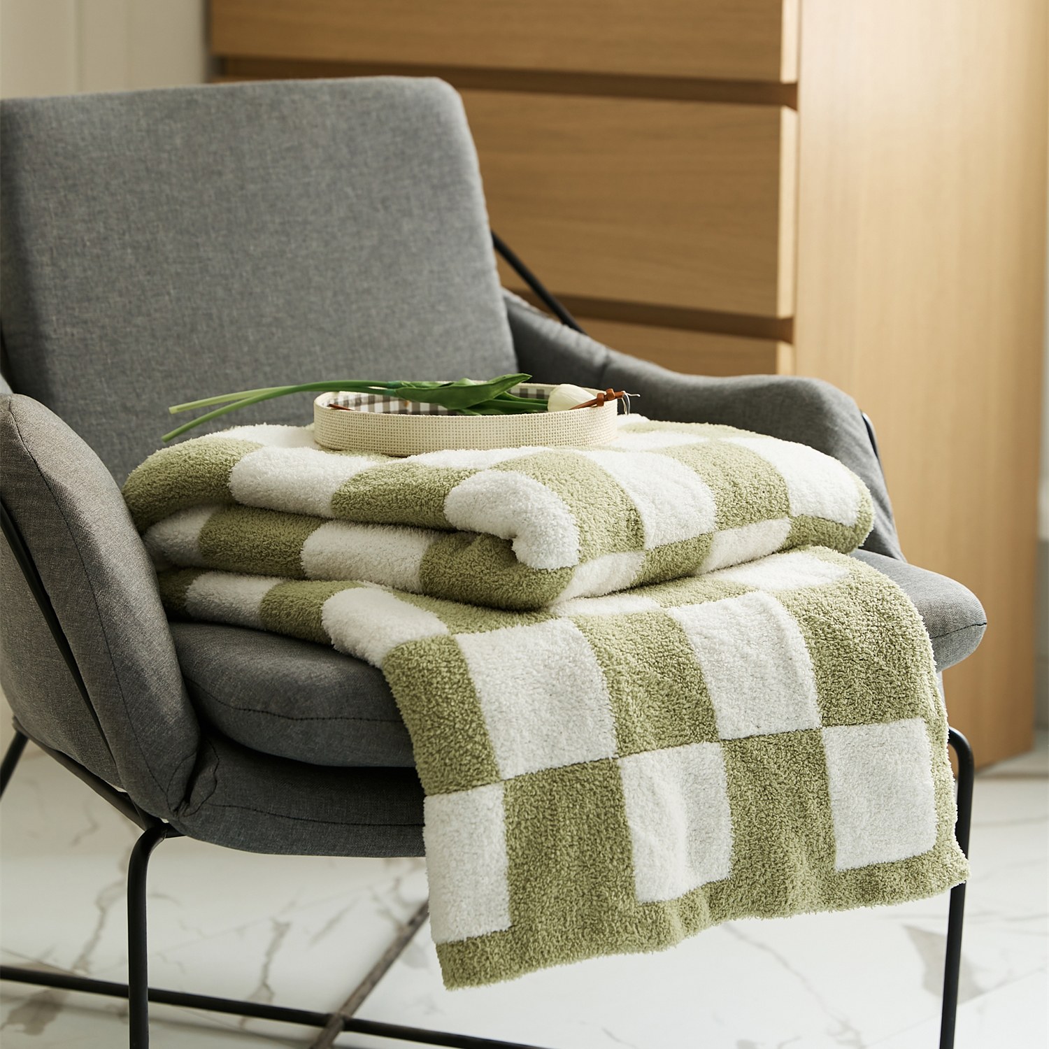 Yiruio skakbræt-tæppe superblødt og hyggeligt, udsøgt mikrofiber duntæppe, sengetæppe