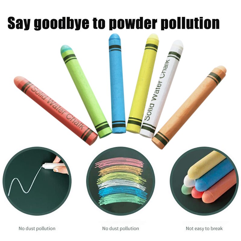 6/12/18/30/60 Pcs Chalk Water-Soluble Dustless Erasable Solid Chalk for Children Kids Graffiti SEC88