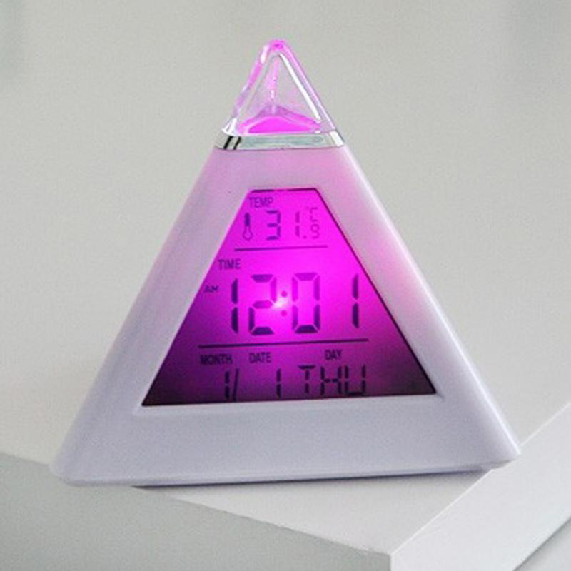 Led Digitale Klok Piramide Vorm Kleur Veranderen Temperatuur Datum Tijd Display Voor Thuis E2S