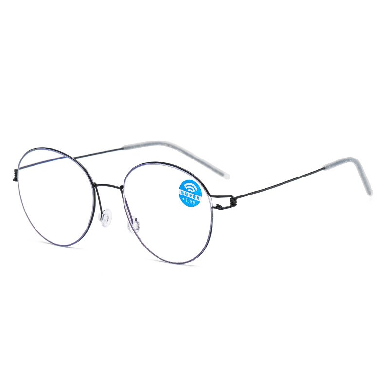 Lunettes de lecture rondes ultra-légères, Anti-lumière bleue, pour hommes et femmes, métal, presbytes, hypermétropie, lecteurs d&#39;ordinateur: +400 / Black