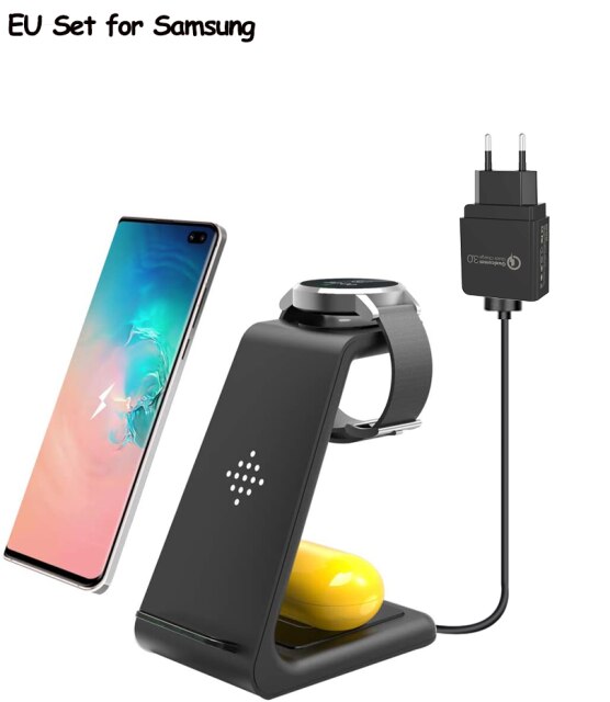 10W Qi Draadloze Snelle Oplader Houder Quick Opladen Stand Type-C 3 In 1 Station Voor Samsung Horloge actieve Galaxy Knoppen IPhone12/11: Black EU For Samsung