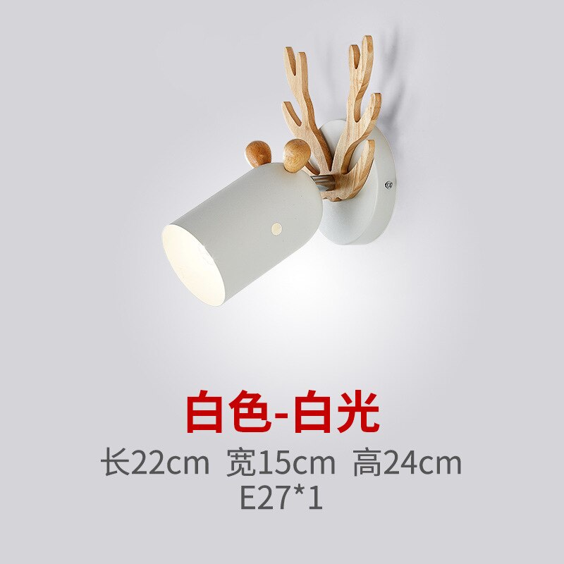 Wandlamp van ijzeren gewei, ganglamp, kinderkamerlamp, bedlamp in scandinavische stijl, lamp van smeedijzeren hout: Wit wit licht