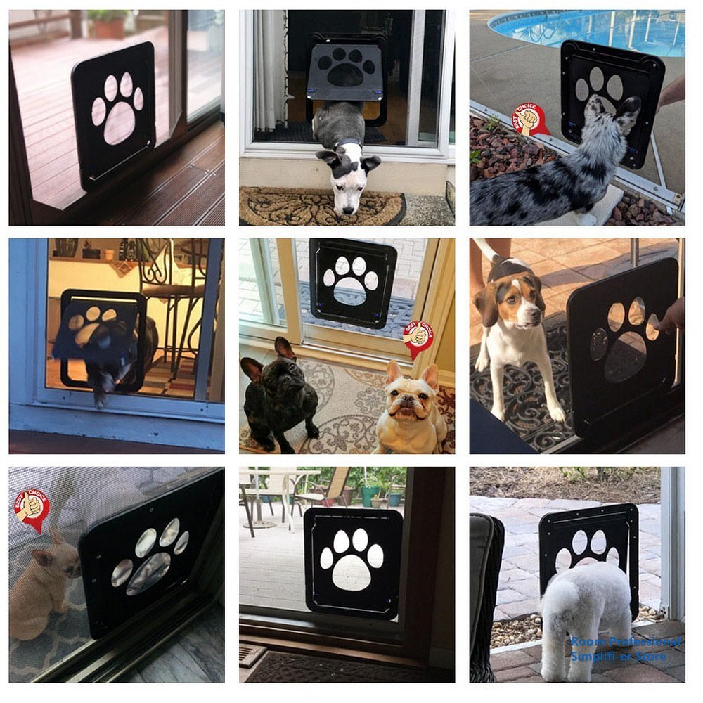Puerta de plástico con cerradura de 4 vías para mascotas, perros grandes, gatos, puertas de seguridad para ventanas, puertas de seguridad, túnel para mascotas, valla para perros, puerta de acceso libre para el hogar