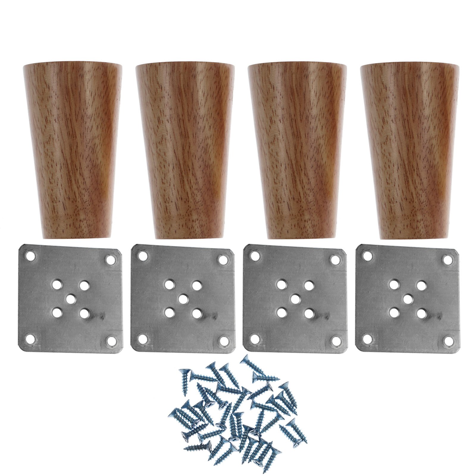 4Pcs Solid Wood Furniture Inclined Cone Replacement Feet with Screws and Mounting Plate Compatible for Sofa Bed Table and Chair