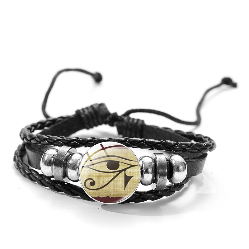 Vintage Ägyptischen Götter Power Auge Leder Armbänder Auge Von Horus Symbol Glas Kunst Multi-schicht Armreifen für Frauen Männer schmuck