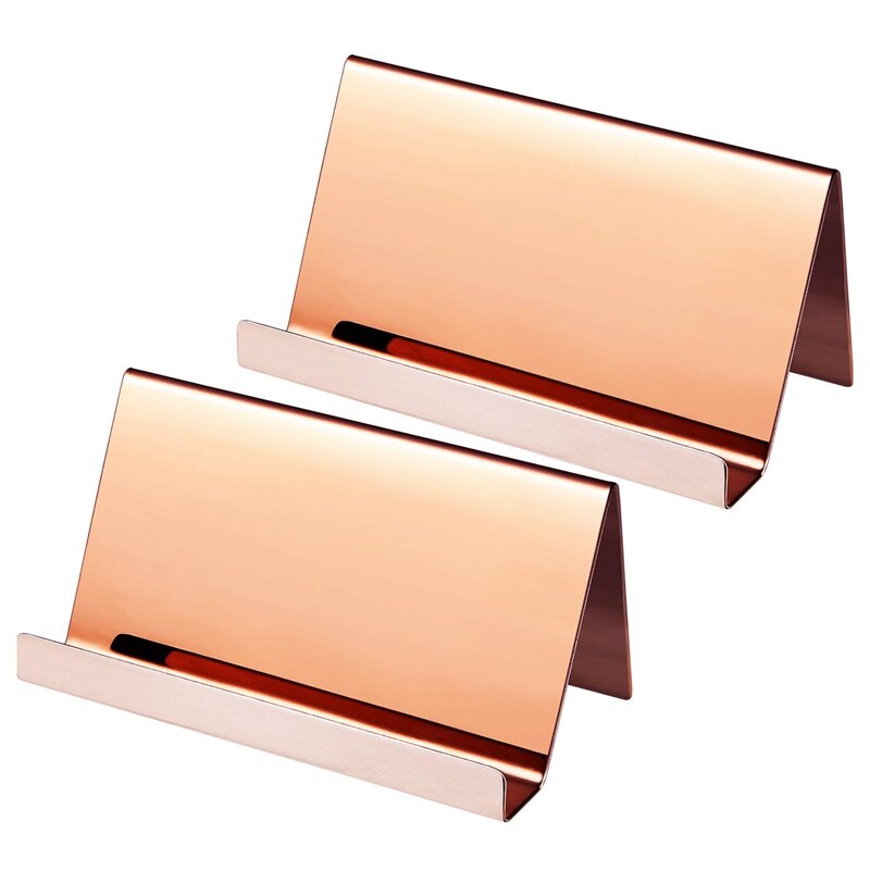 2 Pack Stainless Steel Business Cards Holders Desktop Card Display Business Card Rack Organizer(Rose Gold): Default Title