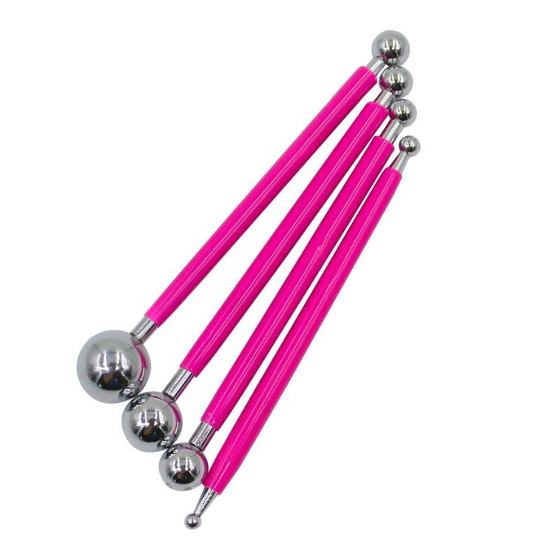 4 Stks/set Sugarcraft Playdough Tool Sculptuur Gereedschap Diy Rvs Polymer Clay Carving Pen Mold Mold Cake Decorating Gereedschap: rose red