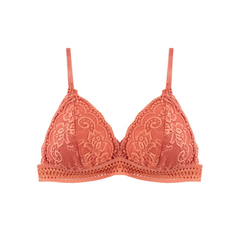 CHRLEISURE French Triangle Cup Lace Bra Back Buckle Beauty Back Underwear Wireless Gather Bras For Women Small Breasts: Orange