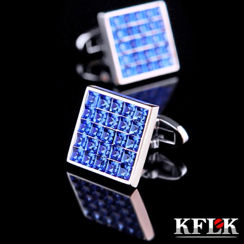 KFLK Luxe overhemd manchetknoop mens manchet knoppen Blue Crystal manchet link abotoaduras Sieraden