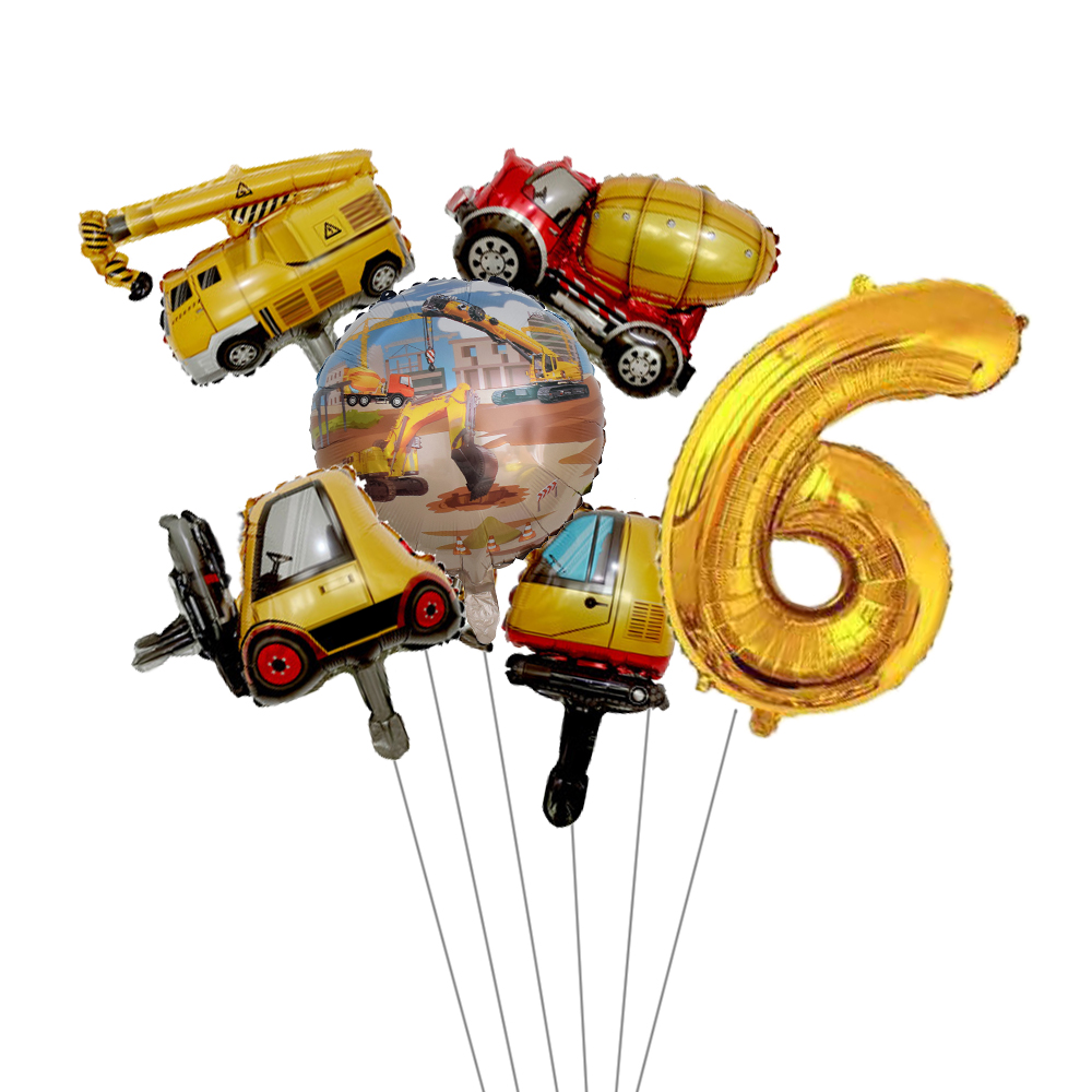 6pcs Mini Carton Vehicle Balloon with 32inch Gold Number Balloon Set for Boy's Construction Themed Birthday Party Decorations: CAMOUFLAGE