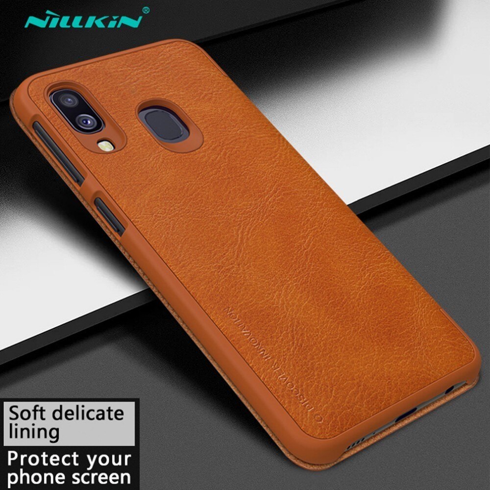 For Samsung Galaxy A40/A50/A10/A30 Cover case Nillkin Qin PU Luxury Flip leather back cover wallet case: For Samsung  A30s / Brown