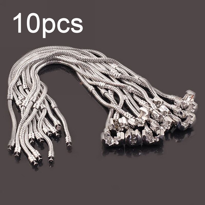 10 Uds fit pulsera Europea 3mm Cadena de serpiente de pulsera berloque cuenta de joyería de las mujeres encantos: 18 cm