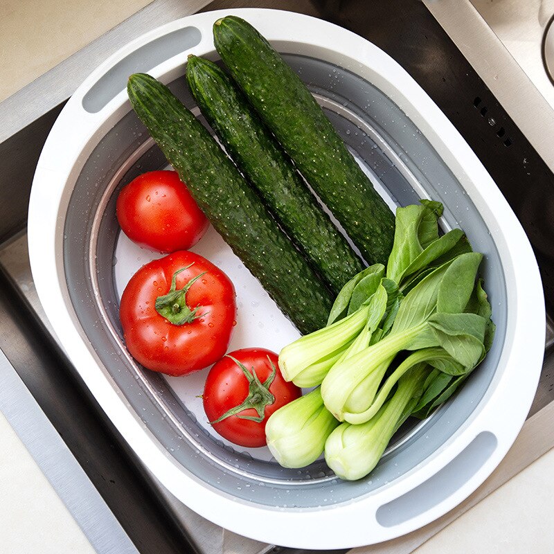 Kitchen household basin portable multifunctional folding washbasin fruit and vegetable clothing storage basin cutting board