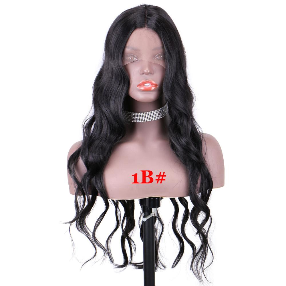Perruque Lace Front Wig à raie centrale Swiss Lace, 24 pouces, synthétiques WonderLady, cheveux Ombre en Fiber de haute température: # 1B