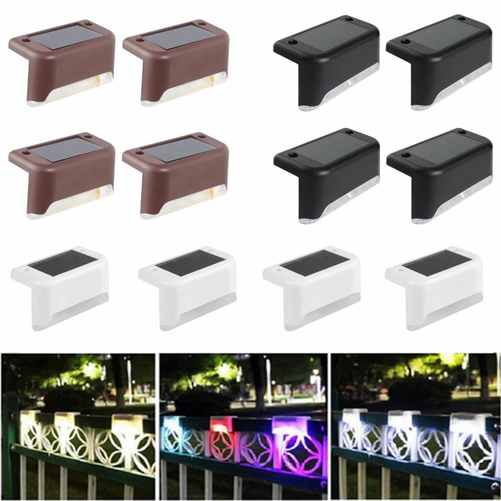 4pcs Path Stair LED Solar Lights IP65 Waterproof Outdoor Garden Yard Fence Wall Lawn Landscape Lamp Staircase Night Light