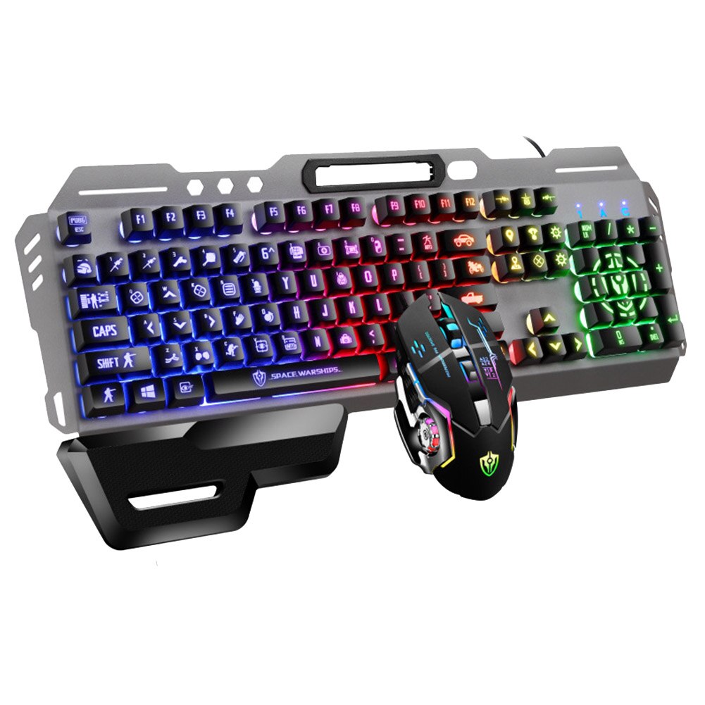 USB Wired Home Office Rainbow Backlit Mute Keyboard Mouse Combo Removable Hand Rest Waterproof For Desktop 104 Keys Gaming