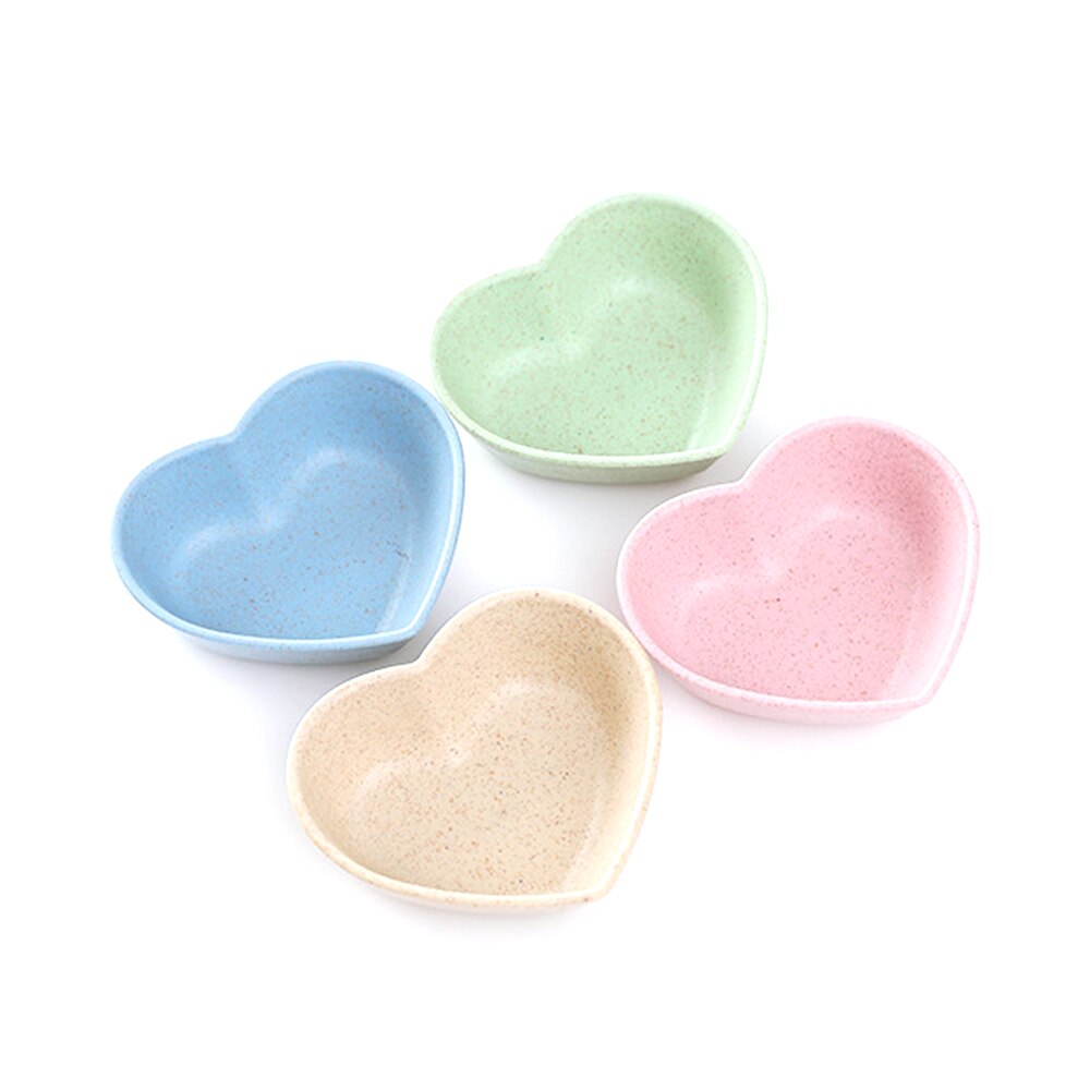 Juego de 4 Uds. Ecológicos de paja de trigo de platos, platos de condimento creativos, vajilla pequeña y multiforma para niños, suministro de vajilla de cocina: Love Random Color