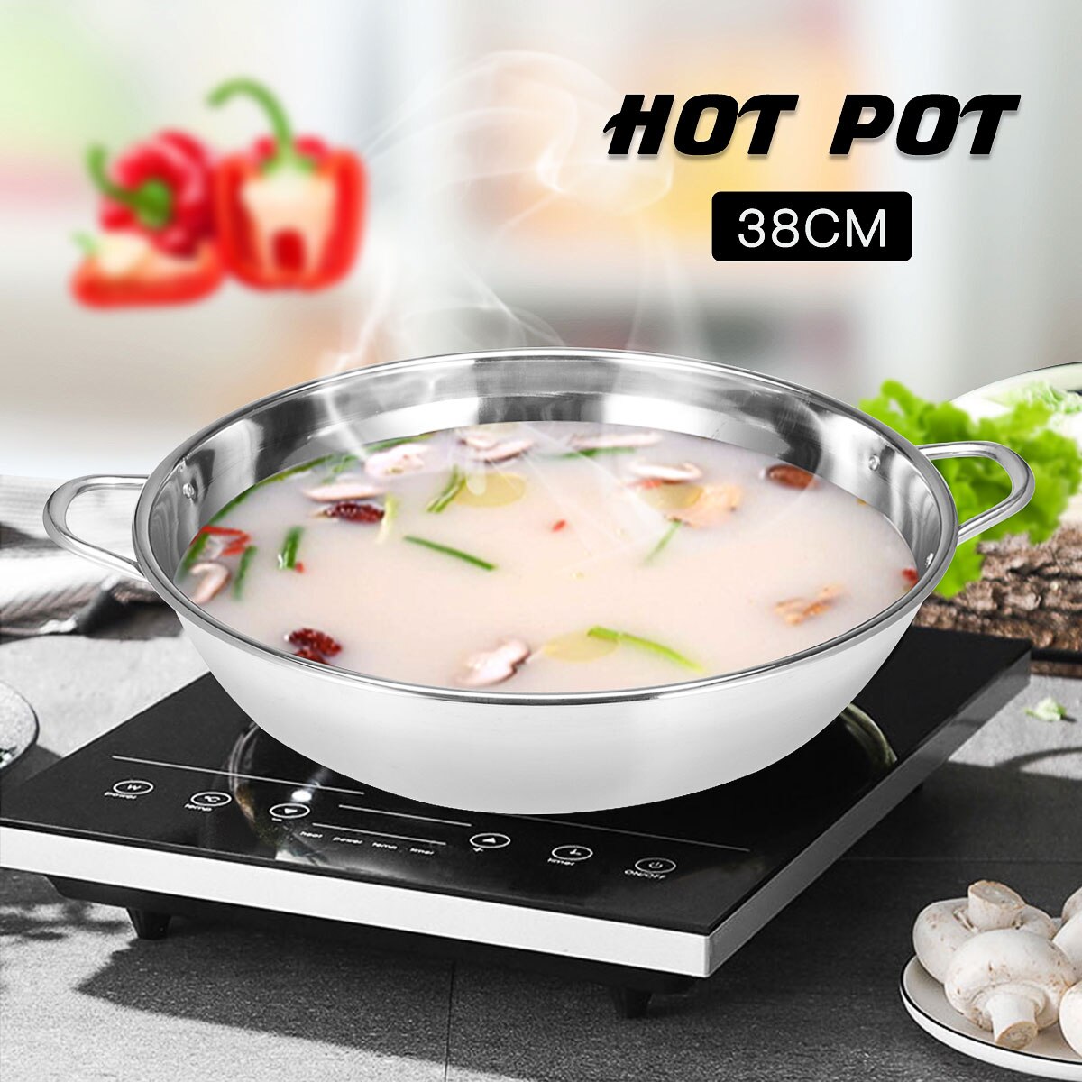 38cm Stainless Steel Pot Induction Cooker Gas Stove Compatible Pots Multifunction Home Kitchen Cookware Soup Cooking Pot