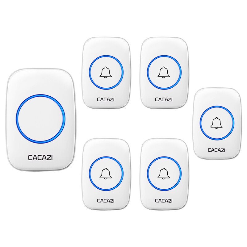 CACAZI Wireless Doorbell DC Battery-operated 60 Chimes Waterproof Home Cordless Door Bell 23A12V Battery 3 Button 1 Receiver: 5 button 1 receiver