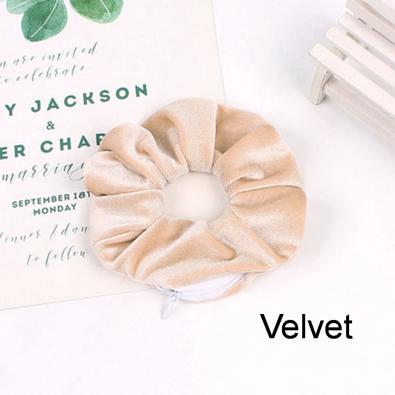 Women Satin Zip Scrunchies Elastic Velvet Hairbands Leopard Crunchy Hair Ties Pocket Scrunchie Holder With Zipper Headwear: Turquoise