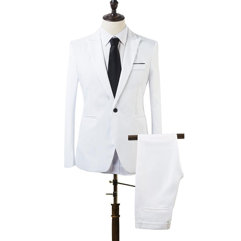 2 PCS Men Slim Fit Formal Business Tuxedos Suit Coat Pants Party Wedding Prom MUG88: White / L