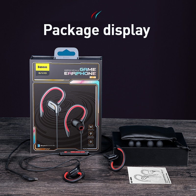 Baseus gamo  c18 typ c spelhörlurar med rgb light öronkrok trådbundna in-ear bas stereo hörlurar för  ps4 pc datorspelare