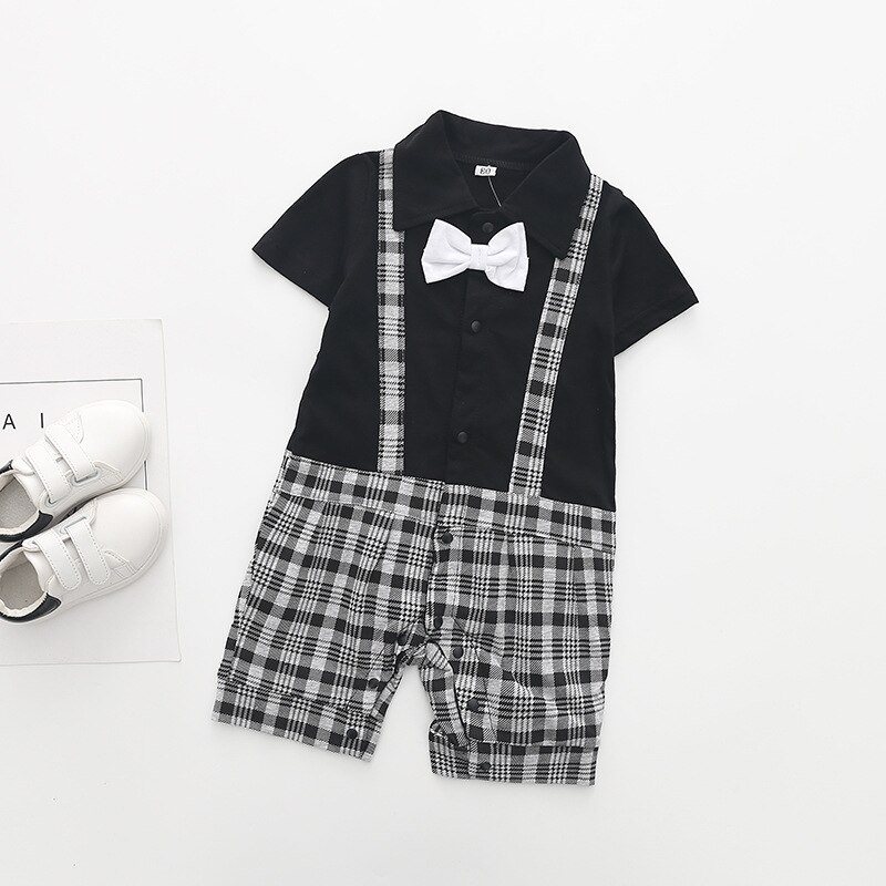 été style bébé garçon vêtements ensemble à manches courtes cravate gentleman costumes bébé barboteuses infantile bébé gris vêtements: C / 12M