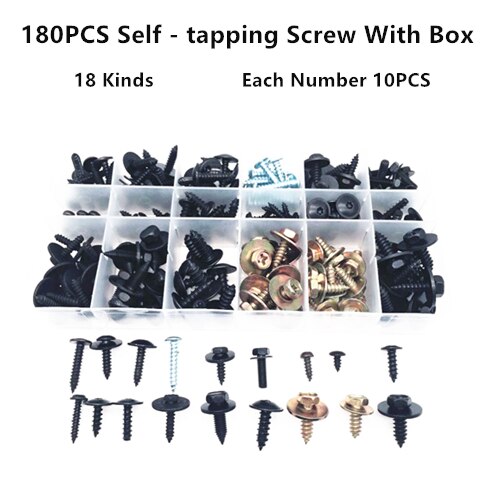 260PCS Auto Bumper Fender Screw Plastic Fastener Box Set For dodge magnum vw beetle srt8 jetta mk3 suzuki sx4 toyota fj cruiser: 180pcs set 6