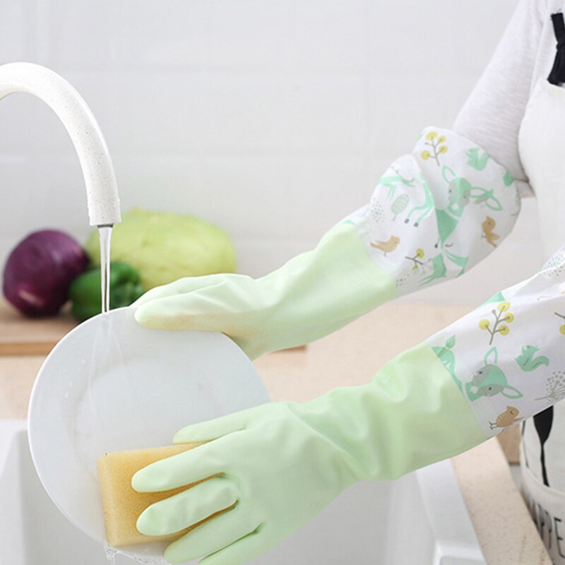 Gants de lavage de la vaisselle, monocouche, manche d'épissure domestique, étanches, en peluche, bande élastique, gants en caoutchouc